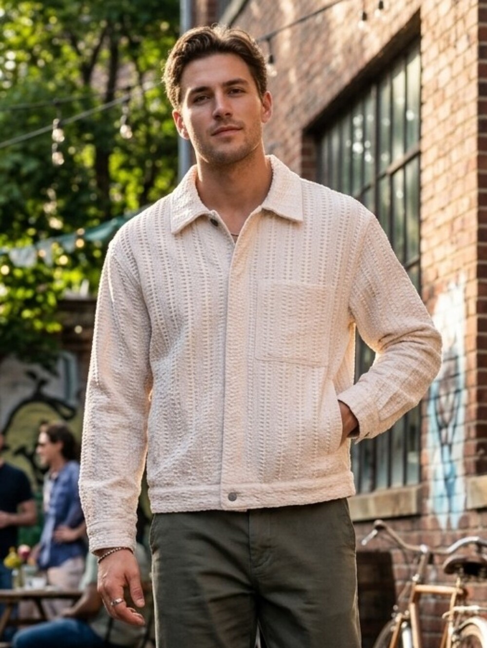 NWT D&F Ricky Sighn Men's Minimalist Cream Textured Waffle Shacket Size M